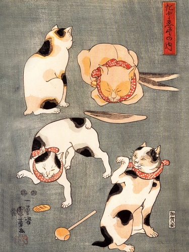 Utagawa Kuniyoshi: Cztery koty w różnych pozycjach